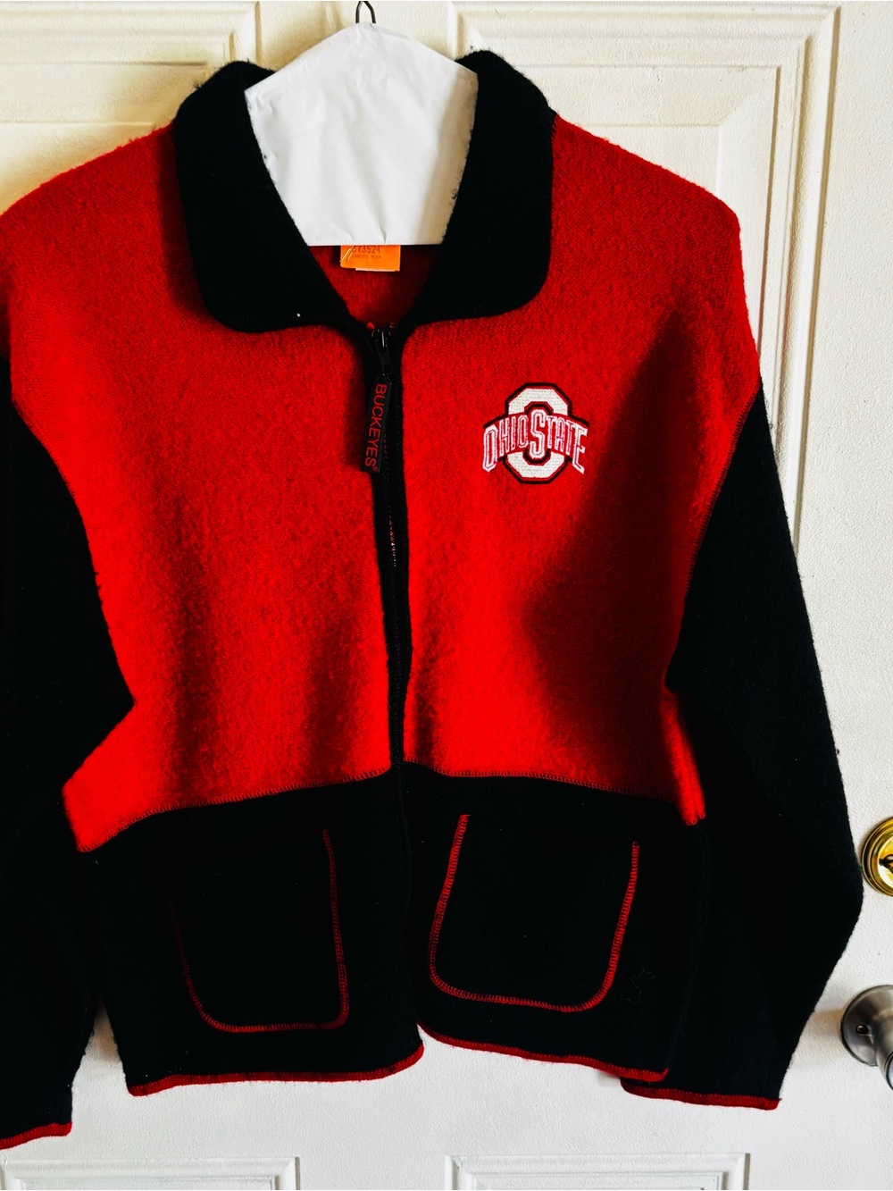 BellePointe Ohio State Red and Black Zip-Up Sweater. 100% Wool